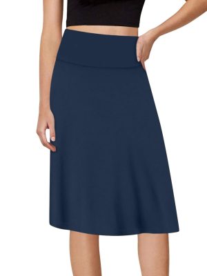 A-Line Midi Skirts for Women- High Waist Knee Length Casual Flared Flowy Skirt Made in USA