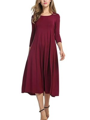 Women Spring Solid Party Dress Casual Vestidos Robes Long Dresses for O-Neck Long Sleeves Dress