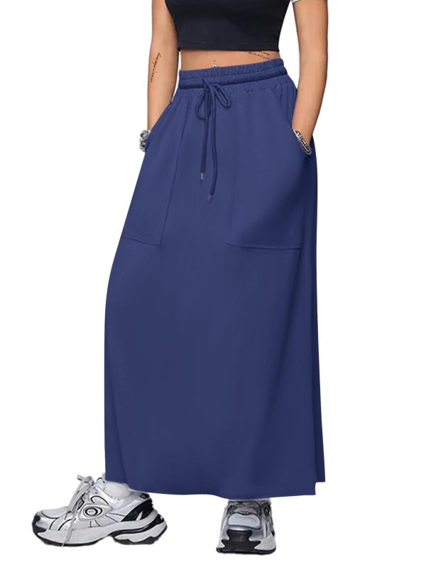 Women's Drawstring Maxi Skirt with Pockets High Waist A Line Long Skirts