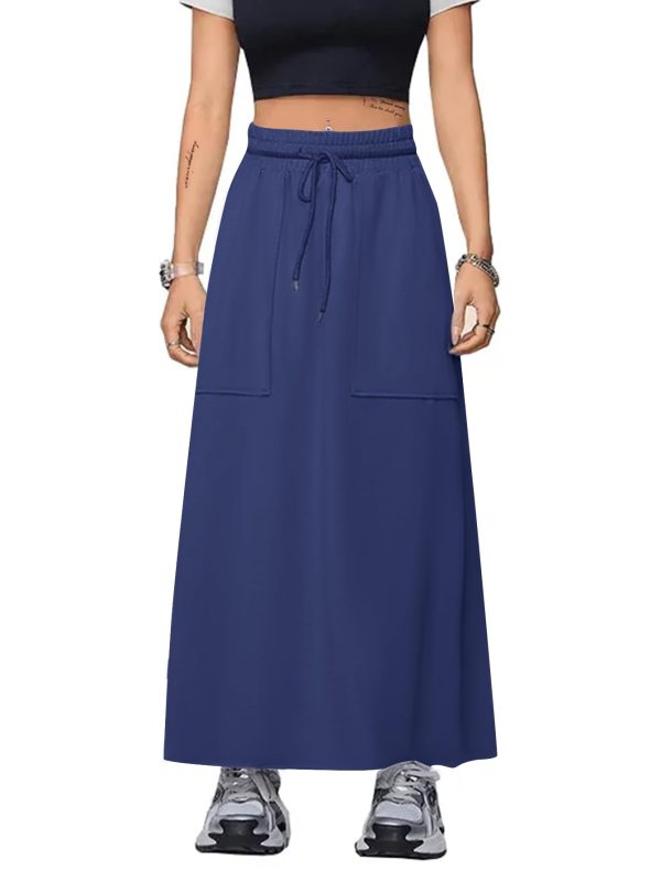 Women's Drawstring Maxi Skirt with Pockets High Waist A Line Long Skirts