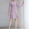 Women's Suit Blazer Peak Lapel Double Breasted Buttons Skirt Leisure Dinner Groom