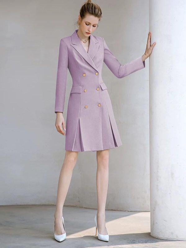Women's Suit Blazer Peak Lapel Double Breasted Buttons Skirt Leisure Dinner Groom