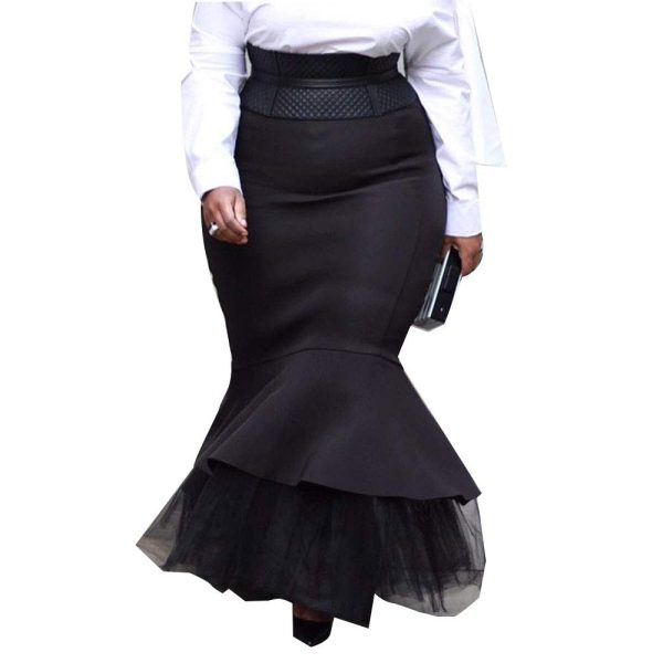 Plus Size Mermaid Floor-Length Falbala Plain High Waist Women's Skirt