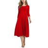 Women Spring Solid Party Dress Casual Vestidos Robes Long Dresses for O-Neck Long Sleeves Dress