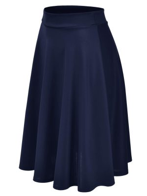 Women's Basic Versatile Stretchy Flared Casual Midi Skater Skirt (S-3XL)