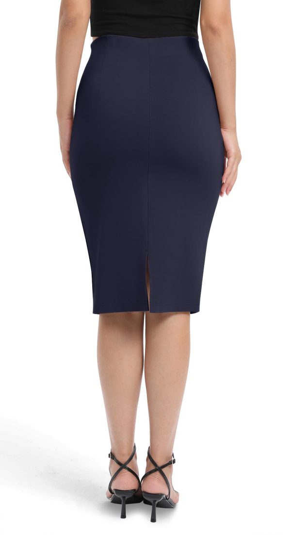 Women's High Waist Stretch Pencil Skirt Knee Length Bodycon with Back Slit for Business Casual