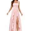 Ruffle Chiffon Bridesmaid Dresses Long with Pockets 2025 Square Neck Evening Gown with Slit for Women CY029