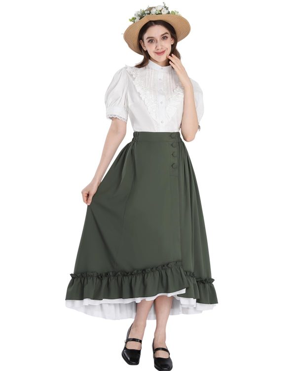 FCCAM Victorian Dress for Women Maxi Edwardian Ball Gown Medieval Costume Renaissance Dress