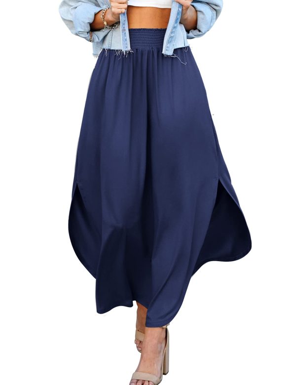 Casual High Waisted Maxi Skirts Elastic Waist Band Ankle Length Trendy Summer Long Skirt for Womens with Plus Size
