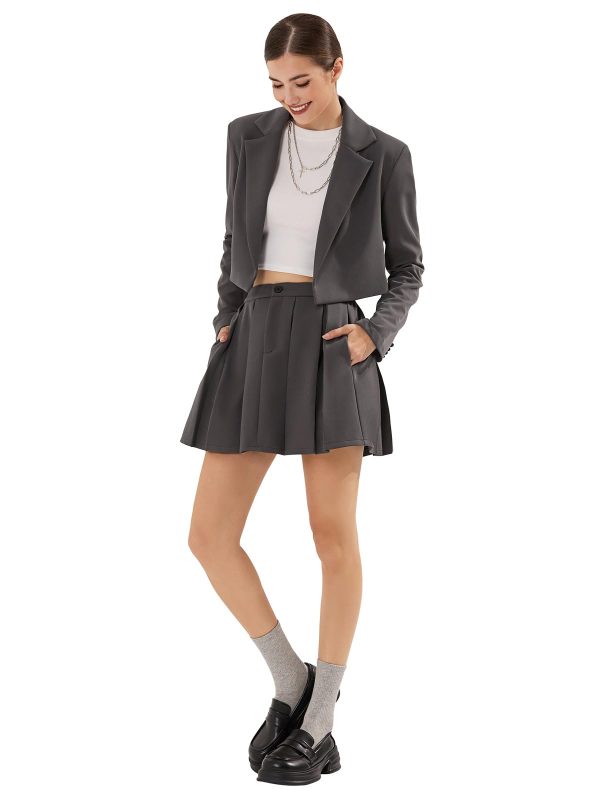 Women's Business Casual Blazer Suit Sets and Pleated Mini Skirt 2 Piece Outfits Trendy Long Sleeve Y2K Clothes 2025