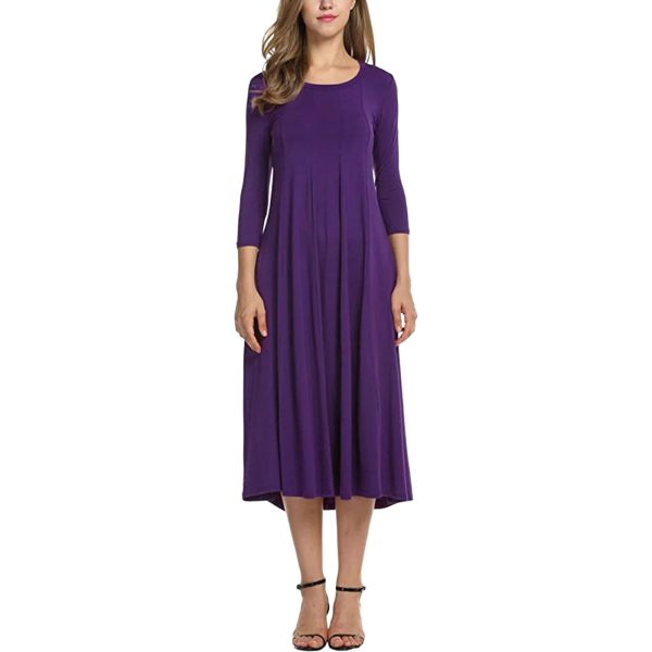 Women Spring Solid Party Dress Casual Vestidos Robes Long Dresses for O-Neck Long Sleeves Dress