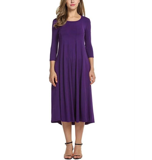 Women Spring Solid Party Dress Casual Vestidos Robes Long Dresses for O-Neck Long Sleeves Dress
