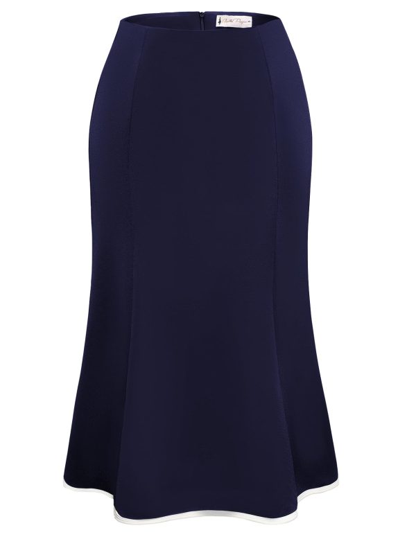 Women Midi Pencil Skirt Contrast Trim Stretch Long Bodycon Office Skirts for Women Trendy Mermaid Style