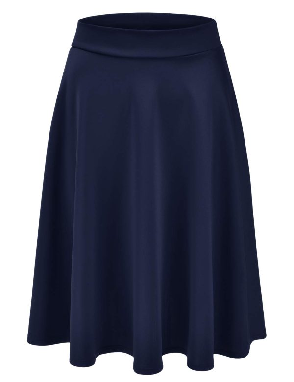 Women's Basic Versatile Stretchy Flared Casual Midi Skater Skirt (S-3XL)