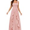 Ruffle Chiffon Bridesmaid Dresses Long with Pockets 2025 Square Neck Evening Gown with Slit for Women CY029