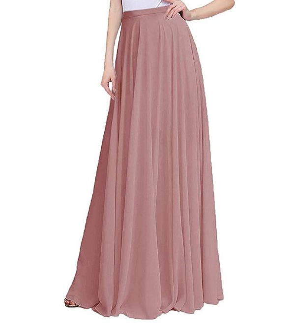 Long Maxi Floor Lengh Chiffon Skirt Elastic High Waist Bridesmaid Skirt