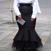 Plus Size Mermaid Floor-Length Falbala Plain High Waist Women's Skirt