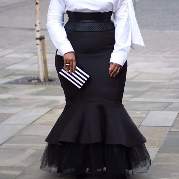 Plus Size Mermaid Floor-Length Falbala Plain High Waist Women's Skirt