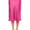 Women Solid High Waist Silky Casual Elastic Satin Midi Skirt -Made in USA (Available in Plus Size)