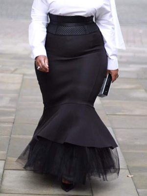 Plus Size Mermaid Floor-Length Falbala Plain High Waist Women's Skirt