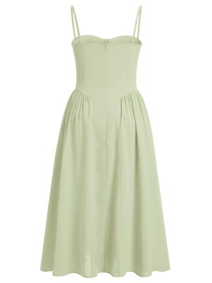 Women’s Corset Dress Sexy Spaghetti Strap Bustier Midi Dress Low Cut Flowy Pleated Hem Formal Dresses with Pockets