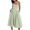 Women’s Corset Dress Sexy Spaghetti Strap Bustier Midi Dress Low Cut Flowy Pleated Hem Formal Dresses with Pockets