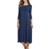 Women Spring Solid Party Dress Casual Vestidos Robes Long Dresses for O-Neck Long Sleeves Dress