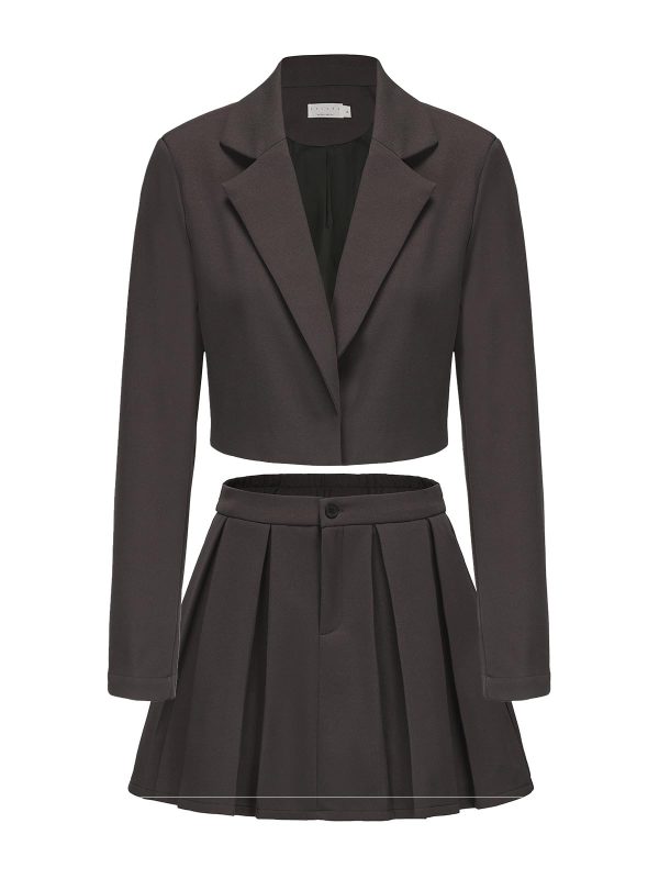 Women's Business Casual Blazer Suit Sets and Pleated Mini Skirt 2 Piece Outfits Trendy Long Sleeve Y2K Clothes 2025