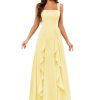 Ruffle Chiffon Bridesmaid Dresses Long with Pockets 2025 Square Neck Evening Gown with Slit for Women CY029
