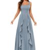 Ruffle Chiffon Bridesmaid Dresses Long with Pockets 2025 Square Neck Evening Gown with Slit for Women CY029