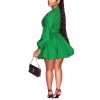 Womens Button Down Shirt Dress Long Sleeve A-Line Casual Puffy Short Mini Dress with Belt