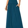 Women's Casual Elastic High Waist Flowy A-line Pleated Long Maxi Skirt with Pockets