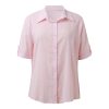 Women Button Down Cotton Shirt Rolled Cuffed Short Sleeve Blouses Casual V Neck Beach Shirts Solid Color Top
