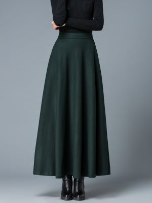 Women's Long Maxi Woolen A Line Skirt Autumn Winter Plaid Skirt
