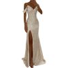 Off Shoulder Prom Dresses for Women 2025 Long Sparkly Sequin Mermaid Evening Dresses Bridesmaid Formal Gown with Slit