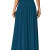 Women's Casual Elastic High Waist Flowy A-line Pleated Long Maxi Skirt with Pockets
