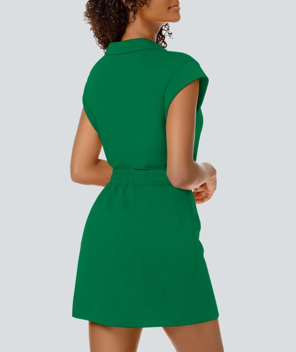 Womens Two Piece Skirt Sets Tennis Outfits Casual Cap Sleeve Lapel Shirt Summer Athletic Sport Short Skort Set