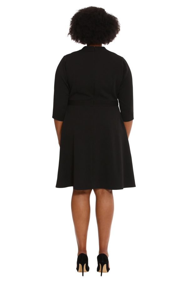 Women's Crepe Fit and Flare Midi with Waist Button Detail