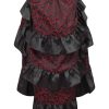 Women's Red/Black Brocade Adjustable High Low Bustle Skirt