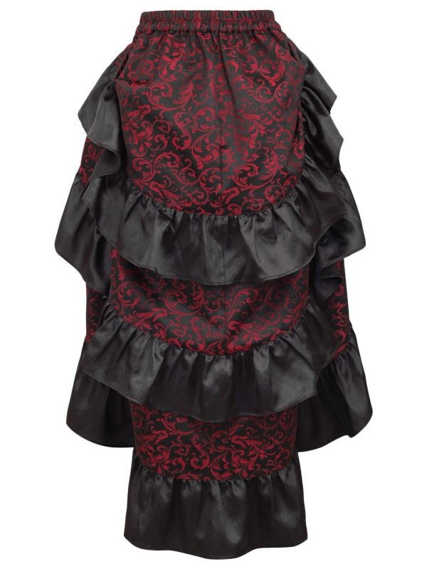 Women's Red/Black Brocade Adjustable High Low Bustle Skirt