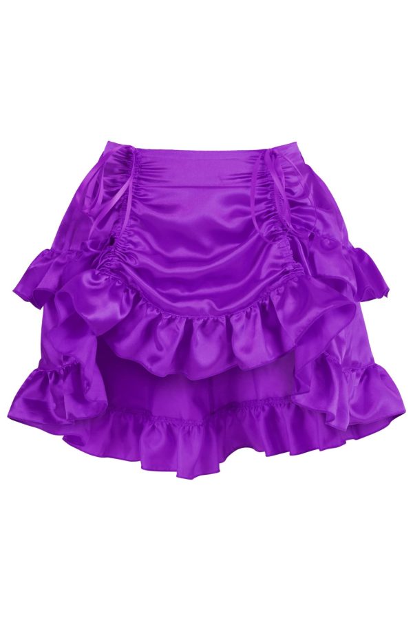 Women's Purple Satin Ruched Bustle Mini Skirt