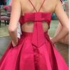 Women's Satin Suspender Skirt V-Neck Homecoming Dresses A-line Pocket Party Dress Grape Purple