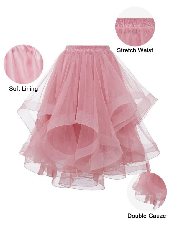 Tulle Skirts for Women, A Line Elastic Waist Tiered Layered Puffy Midi Long Party Tutu Skirt