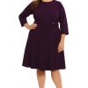 Women's Crepe Fit and Flare Midi with Waist Button Detail