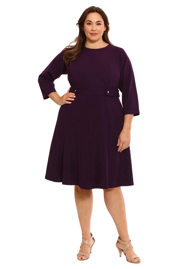 Women's Crepe Fit and Flare Midi with Waist Button Detail