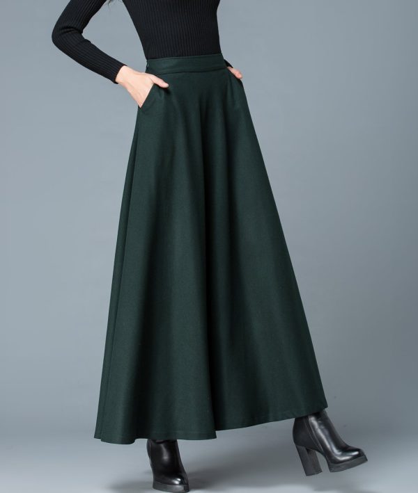 Women's Long Maxi Woolen A Line Skirt Autumn Winter Plaid Skirt