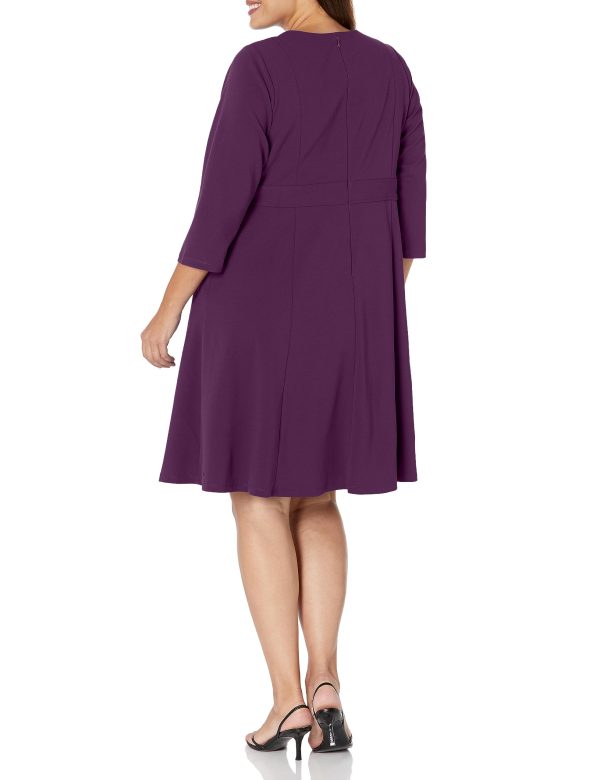Women's Crepe Fit and Flare Midi with Waist Button Detail