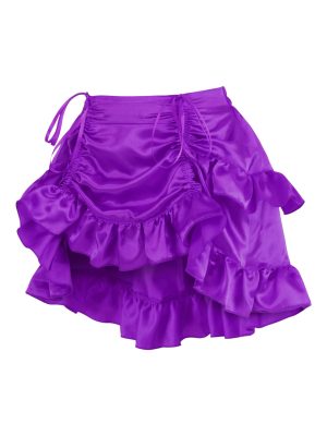 Women's Purple Satin Ruched Bustle Mini Skirt