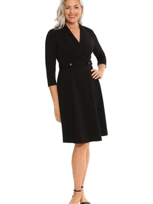 Women's Crepe Fit and Flare Midi with Waist Button Detail