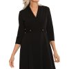 Women's Crepe Fit and Flare Midi with Waist Button Detail